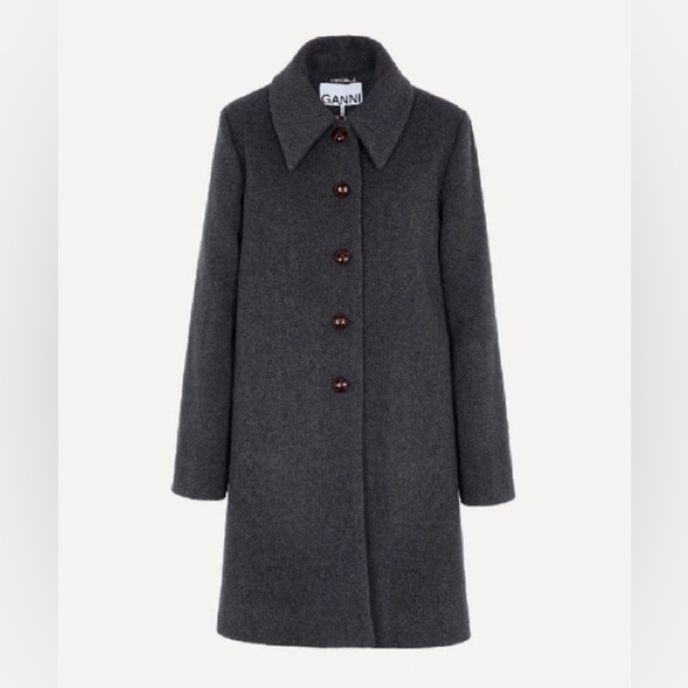 Ganni Grey Wool A Line Coat